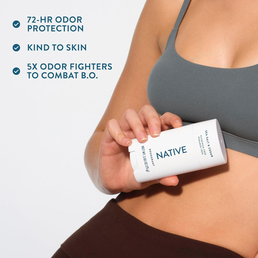 Native Deodorant Contains Naturally Derived Ingredients, 72 Hour Odor Control, Deodorant for Women and Men, Aluminum Free, Sea Salt & Cedar 2.3 oz (Pack of 2)