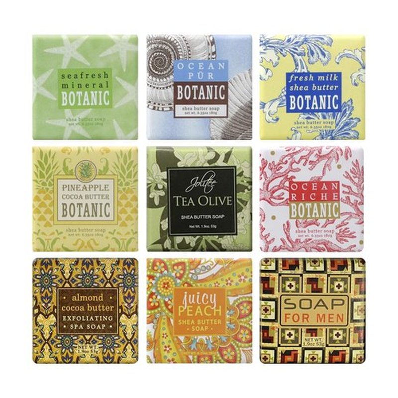 Jolitee French Milled Botanical Soap Sampler Set of 9 - Individually Wrapped Vegetable-Based Mini Soaps with Essential Oils, Shea Butter, and Natural Extracts (Beach Scents)