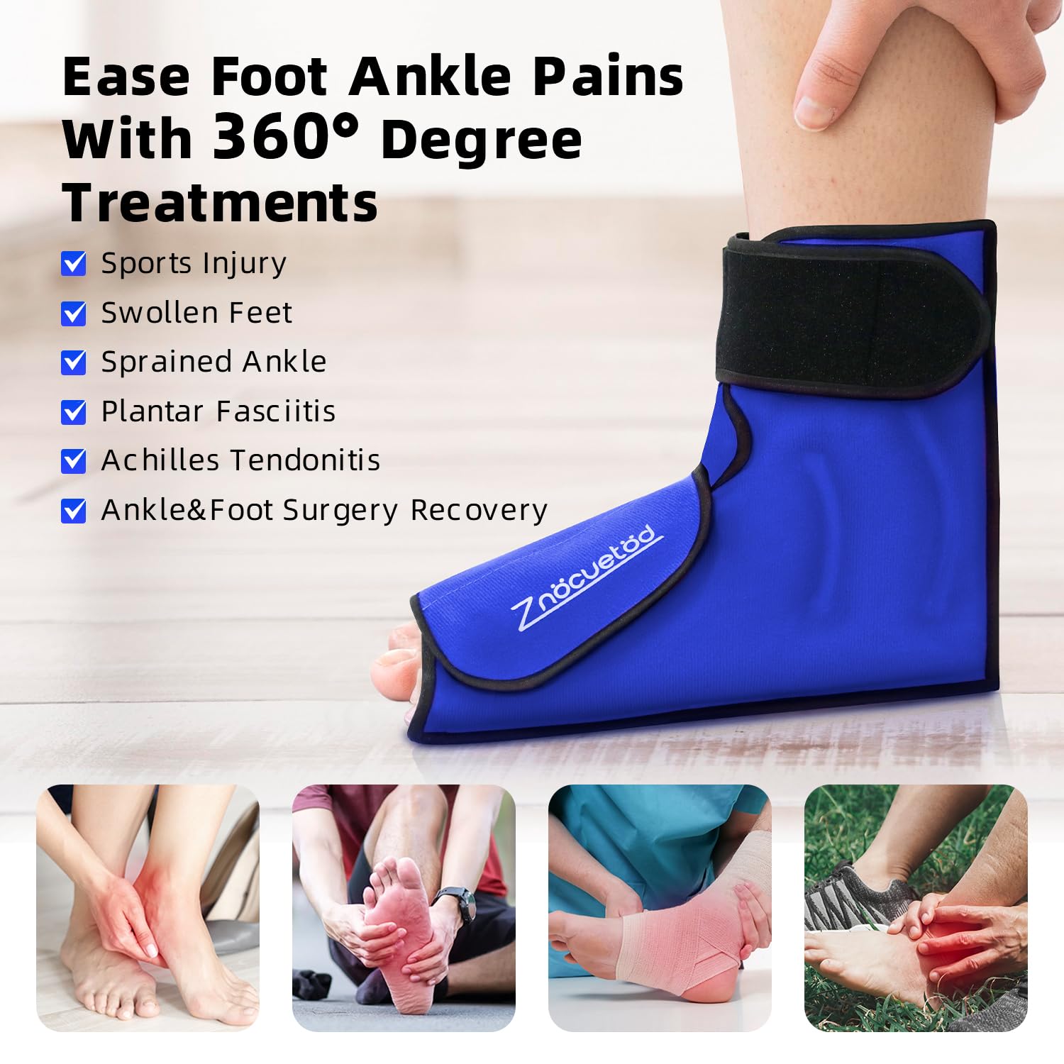Ankle Ice Pack Wrap for Foot Heel Pain Relief and Swelling Large Reusable Gel Ice Cold Packs for Achilles Tendonitis Plantar Fasciitis Sprained Ankles Swollen Feet Surgery Recovery (Royal Blue)