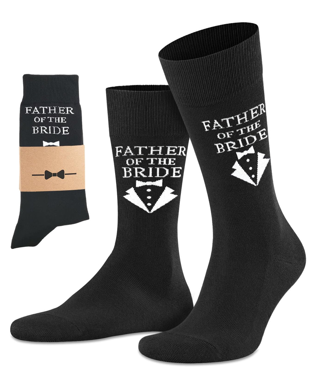 BUENWAZ Dress Socks for Father of the Bride 1 Pair Wedding Day Gift, Fun Socks for Wedding, Size Men 8-12 (Black)