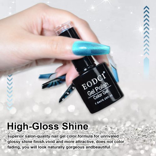 eodci 6 Colors Two-tone Cat Eye Nail Polish, Upgraded Magnetic Gel Polish Kit with Magnet Stick, Galaxy Chameleon Effect Silky Cat Eye Nail Gel Soak Off Nail Art Salon Manicure Home Ladies Gift