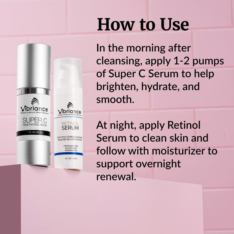 Vibriance Dynamic Duo Skincare Bundle | Super C Vitamin Serum, Retinol Skin Care Set - Age-Defying Night and Day Retinol and Vitamin C Serum for Face Routine Skincare Kit