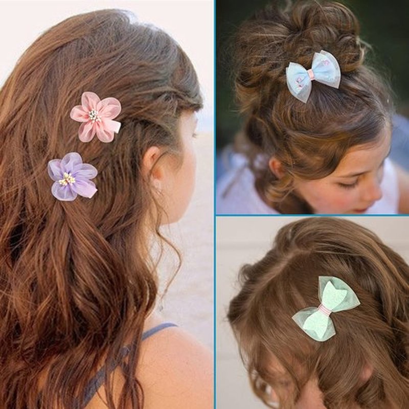 Tulle Glitter Hair Bows for Girls, BETITETO 15 Pieces Cute Handmade Flower Rhinestone Alligator Hair Clips Non-slip for kids Women