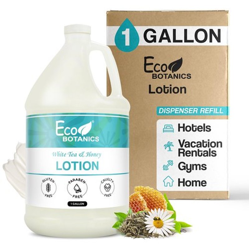 Terra Pure 1-Shoppe Eco Botanics Natural Lotion with Raw Honey & White Tea | Gallon Jug Bulk Toiletries for Airbnb, Vacation Rentals, and Home Bathroom | Refill For Soap Dispensers