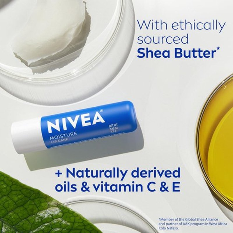 NIVEA Hydrating Lip Balm - Moisture & Repair with Shea Butter, Vitamin C & E | 0.17 Oz Stick, Pack of 4