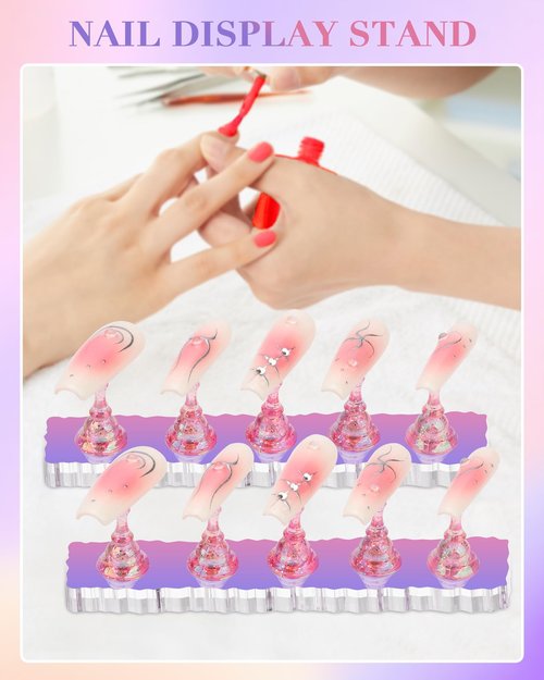 Nail Stand Acrylic Nail Art Display Stand Magnetic Nail Tips Practice Holder 54 Pcs Reusable Adhesive Putty for DIY Painting Nails Stand kit (Aurora Pink A)