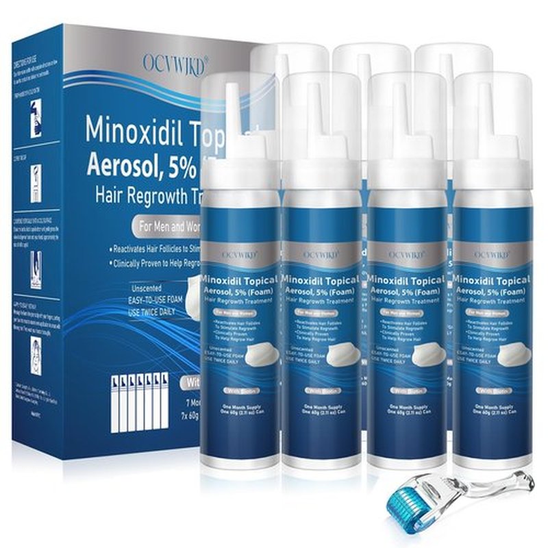 5% Minoxidil Foam, Biotin-Infused, Unisex Adult, Hair Growth Treatment, Unscented, Foam, 14.77 Ounce, 7-8Month Supply, Supports Thicker and Fuller Hair & Beard （Extra Strength）