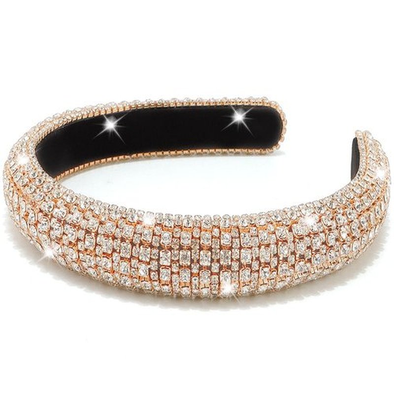 AHONEY Gold Rhinestone Headband for Women Girls, Hair Bling Crystal Glitter Sparkly Diamond Padded Headband Fancy Jeweled Headpiece Holiday Hair Accessories Birthday
