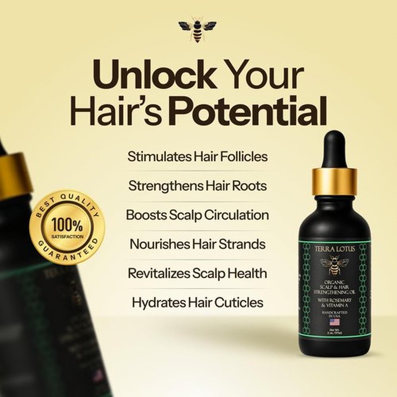 Terra Lotus - Organic Hair Oil, for Hair Growth, Split Ends & Dry Scalp Treatment - With Rosemary & Mint for Strengthening, Soothing, Moisturizing & Encouraging Longer, Healthier Hair (2 Fl Oz)
