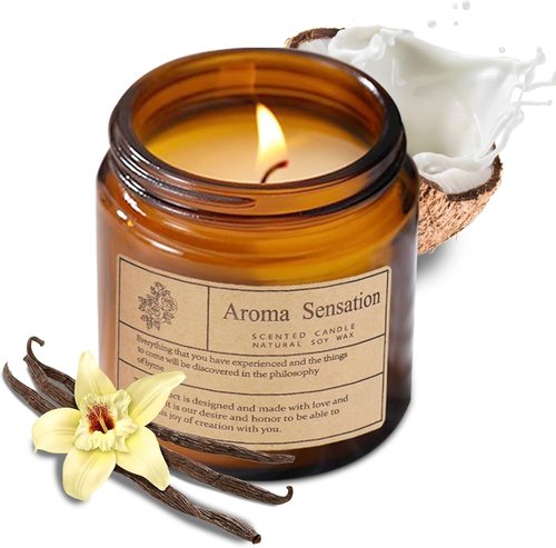 Skiennix Organic Coconut Vanilla Candles - Non-Toxic Soy for Home Relaxation & Meditation (7oz)