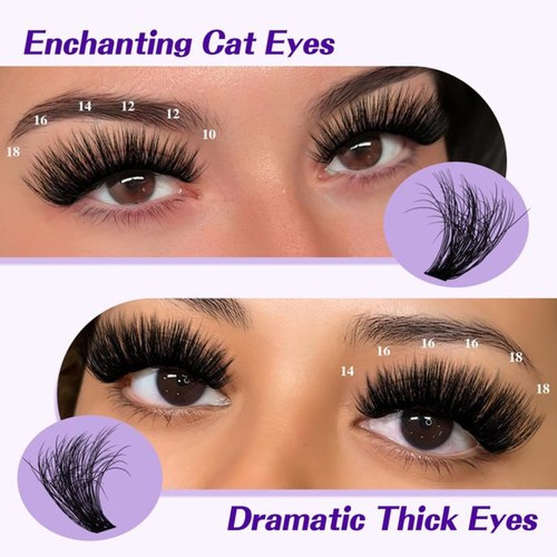 B&Q Fluffy Lash Clusters Kit 100D+200D Dramatic Eyelash Clusters Kit 10-18MM 0.05MM Wispy Lash Thick Volume DIY Individual Lashes 3D Mega Eye Lashes Suitable for Beginners at Home(KIT-100D+200D)