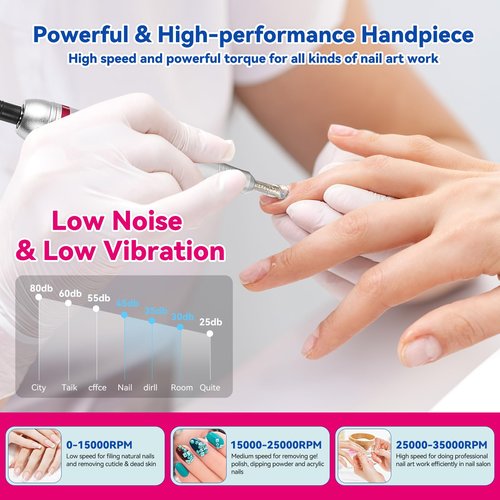 GSWOI 45000RPM Professional Portable Nail Drill Electric File,Nail E File Machine with Bits & Storage for Acrylic Nails Remove Nail Gel Polish Manicure for Salon Home(Purple)