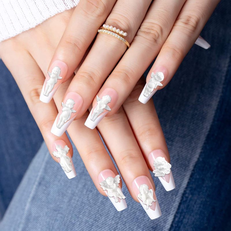 XEAOHESY 90 Pcs Baroque Angel Nail Charms 3D Embossed Angel Baby Nail Art Charms Cute Cupid Nail Accessories Charms for Acrylic Nails Retro Baroque Decor Nail Supplies for Women（White）