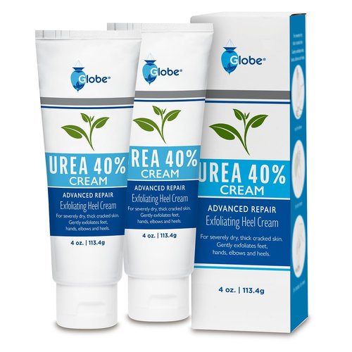 Globe (2 Pack Urea Cream 40% - (4 oz) Intensive Hydration for Dry and Cracked Heels, Feet, Hands, Elbows and Knees - Callus Remover for Women - Helps Athletes Foot - Foot Odor - Total 8 oz