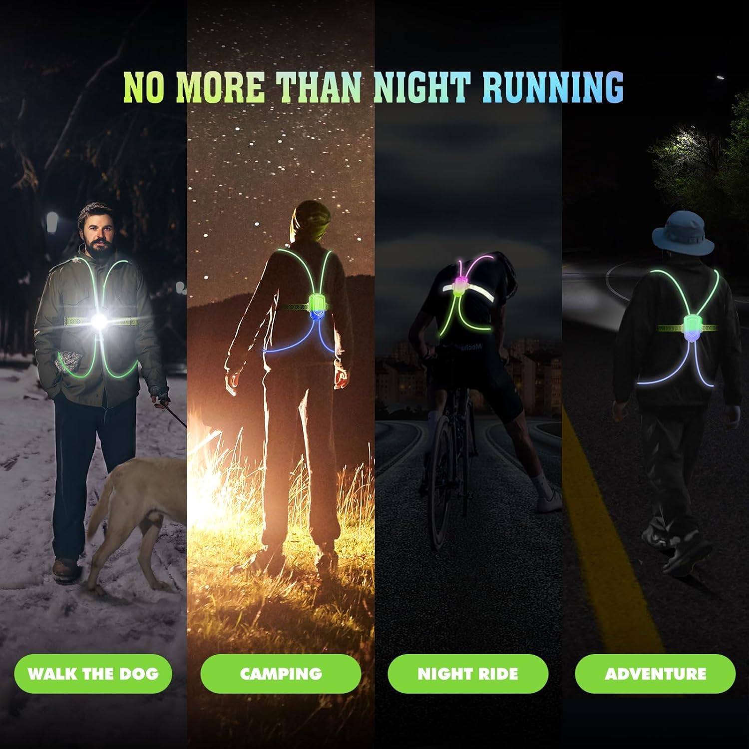 Crlincen LED Reflective Running Vest with Front Light, Running Lights for Runners Light Up Running Vest, Rechargeable & Adjustable Reflective Vest Women & Men(Multiple Colors Constantly Changing)