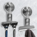 WingWider Suction Cup Razor Holder for Shower Wall 2 Pack,Heavy-Duty 15lbs Suction Hooks for Razor,Towel,Phone,Loofah, Removable Damage-Free Metal Shower Hook,Shaver Holder(Silver)