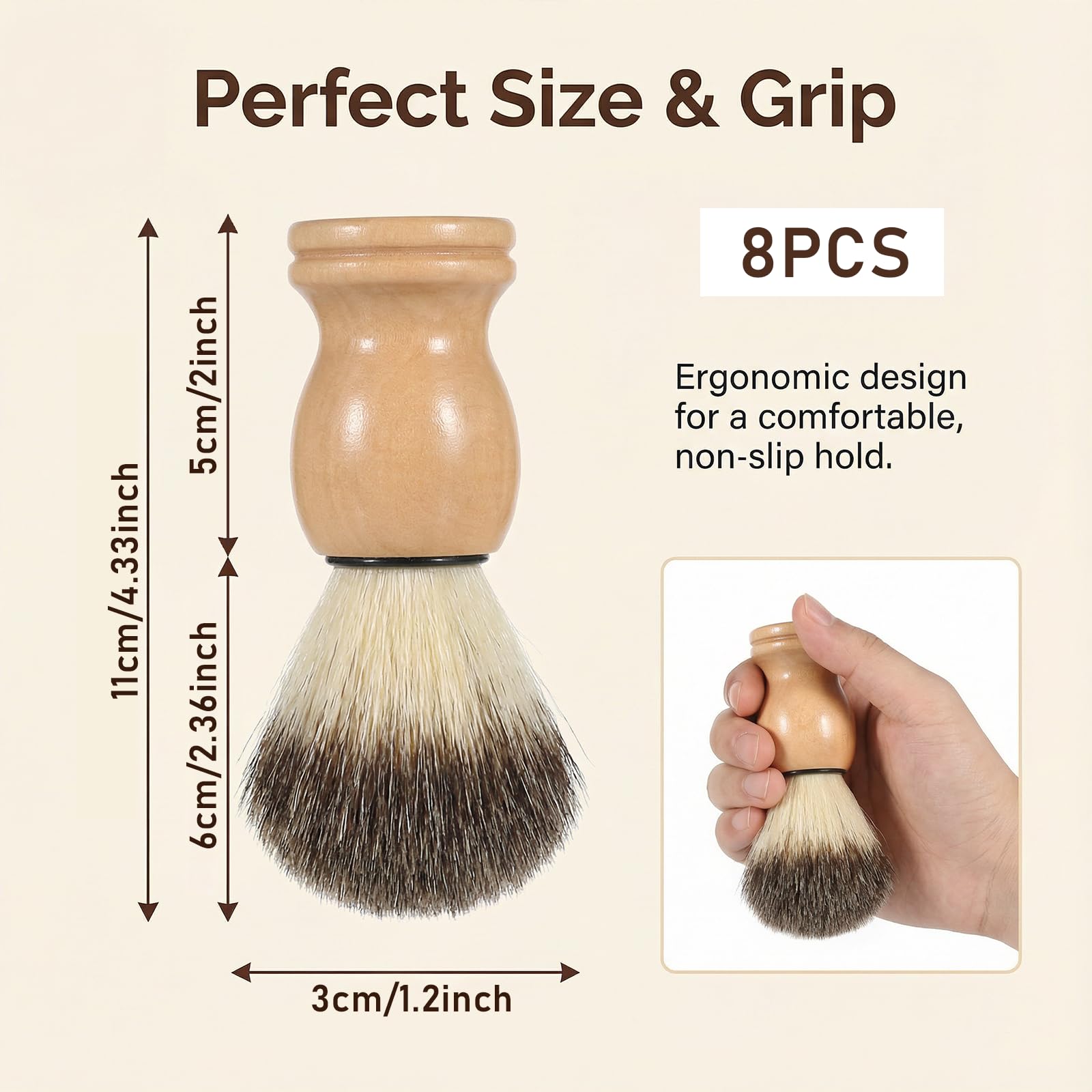 IMengjbang 8 Pcs Men Shaving Brush for Wet Shave, Professional Salon Tools Comfortable Wood Handle Hand Crafted Shaving Brush Soft Bristle Shave Brushes Handmade Nylon Hair Brushes for Bearded Man