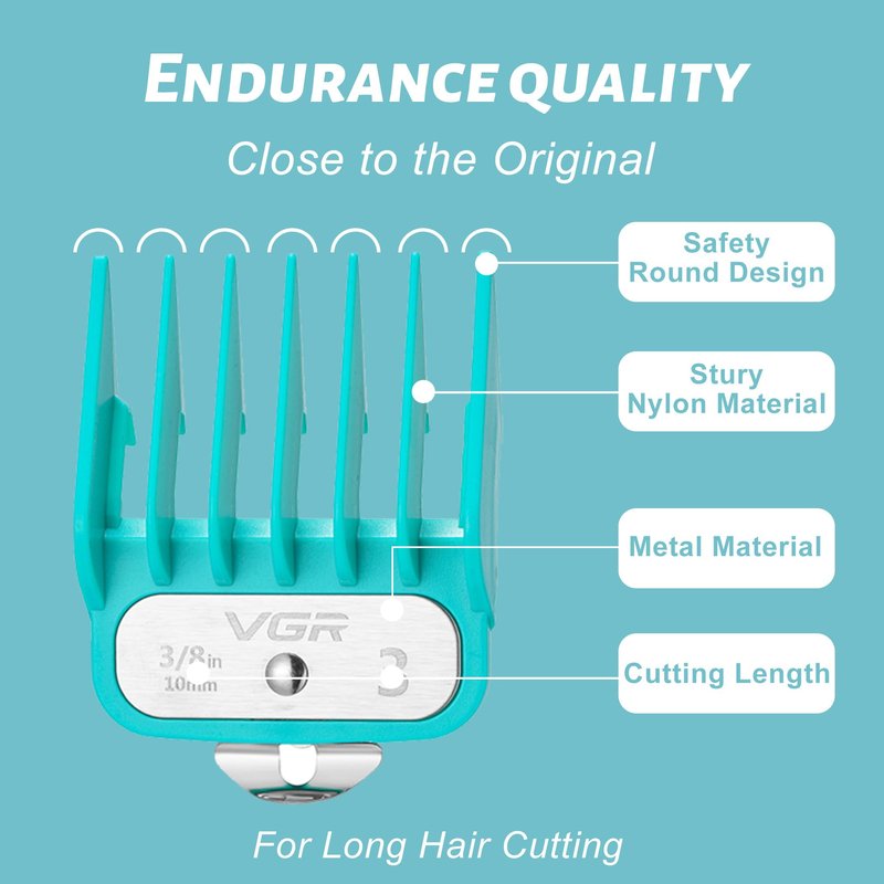 VGR 891 Professional Hair Clipper Attachment Comb Set，8 Pcs Hair Cutting Guide Combs with Limit Comb Rack for Most Hair Clippers，with Metal Clip，from 1/16 Inch to 3/4 Inch(1.5-19mm)