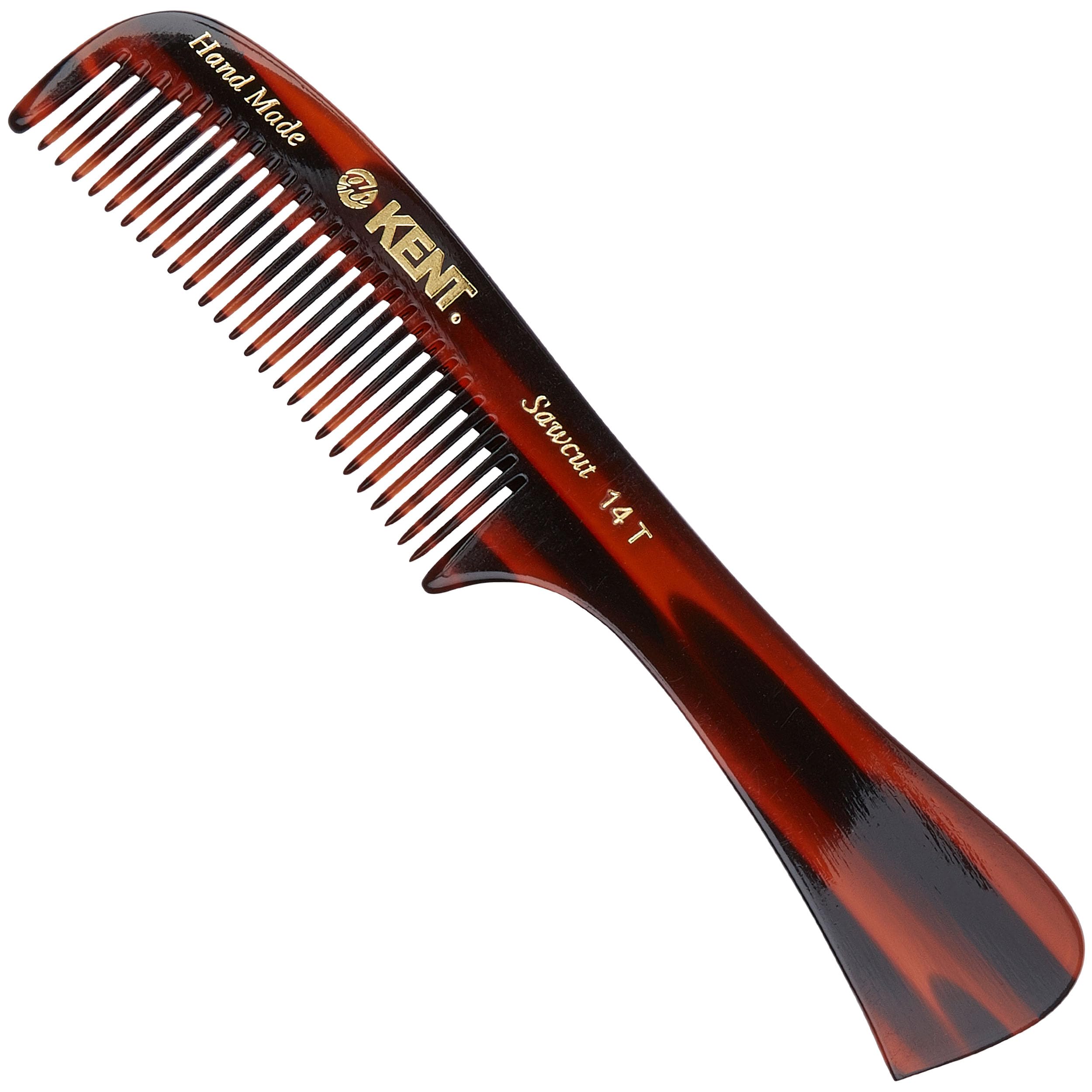 Kent 14T Tortoise Large Detangling Comb, Wide Teeth for Long Thick Curly Wavy Hair. Hair Detangler Comb For Wet and Dry. Saw-Cut from Cellulose and Hand Polished, Handmade in England