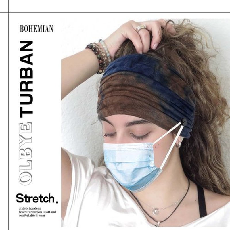 Olbye Wide Tie Dye Headband, Button Headbands for Mask, Non Slip Hairbands for Women, 4Pcs