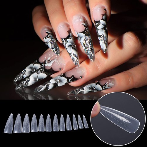 NMKL38 120Pcs Dual Forms Full Cover Nail Tips Upper Arched Extension Mold (Stiletto I)