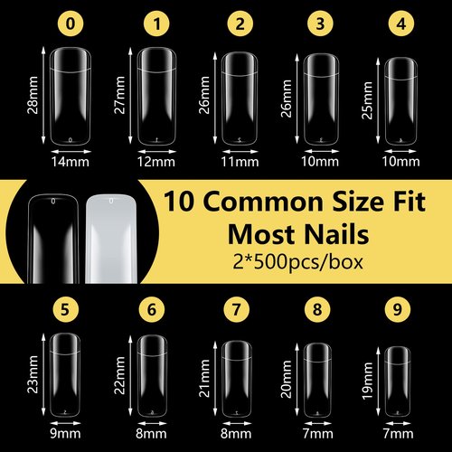 1000PCS Square Nail Tips for Acrylic Nails Professional, Fake Clear Natural Acrylic Short Square French Artificial False Tips Half Cover for Manicure Salon Home
