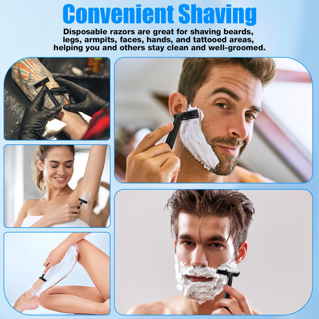 MAGDIY Disposable Razors Bulk for Men 10 Pack, Homeless Supplies Bulk, Twin Blade Mens Safety Travel Supply Shaving Razor, Face Beard Body Shavers for Hotel Camping Bathing (Black)