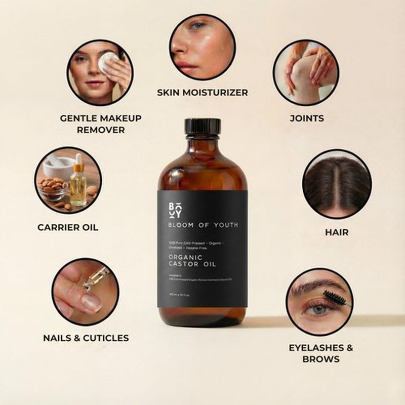 100% Pure Cold Pressed Organic Castor Oil, Glass Bottle 16oz | Hexane Free, Unrefined, USDA Certified | For Hair, Skincare, Castor Oil Pack, Face, Joints, Carrier Oil, Eyelashes, Eyebrows