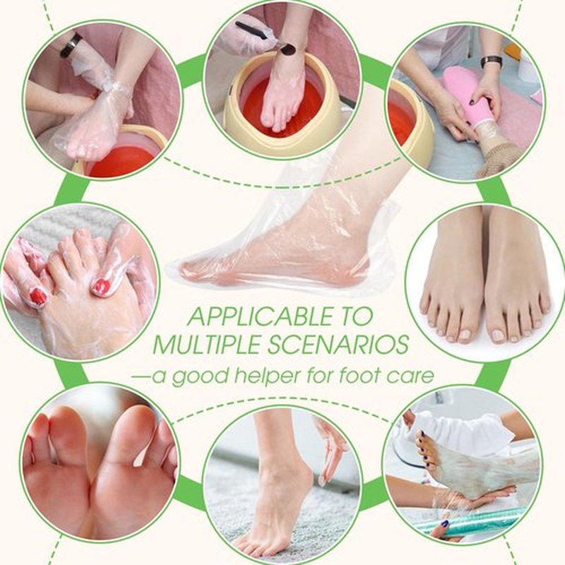 Dansib 1500 Pcs Disposable Plastic Foot Covers for Feet Paraffin Bath Liners for Foot Pedicure Moisturizing Socks Spa Feet Care Hot Wax Therapy Booties Bags Covers with Stickers for Snug Closure