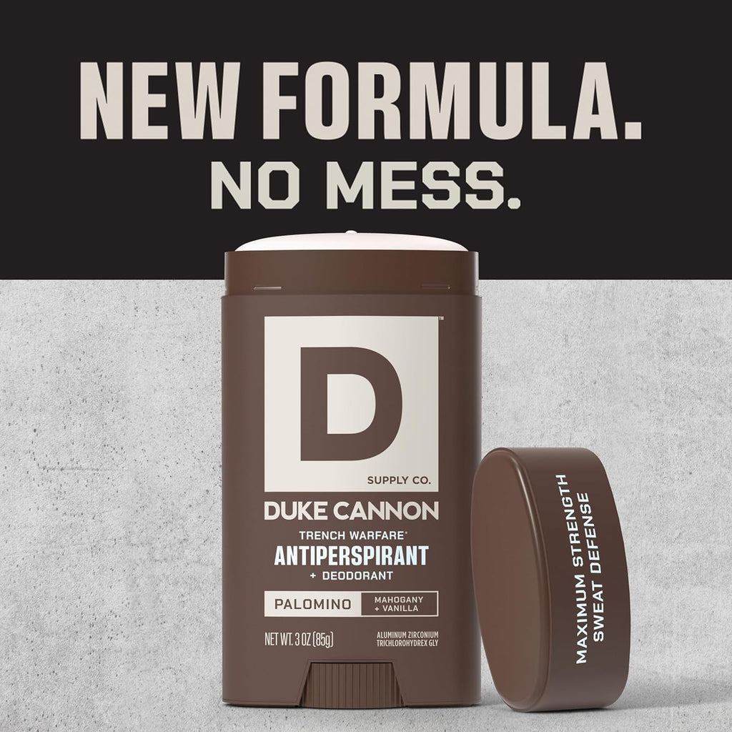 Duke Cannon Supply Co. Palomino Antiperspirant Deodorant for Men - 3 oz - Mahogany + Vanilla Scent - Long-Lasting, Smooth Glide - Trench Warfare