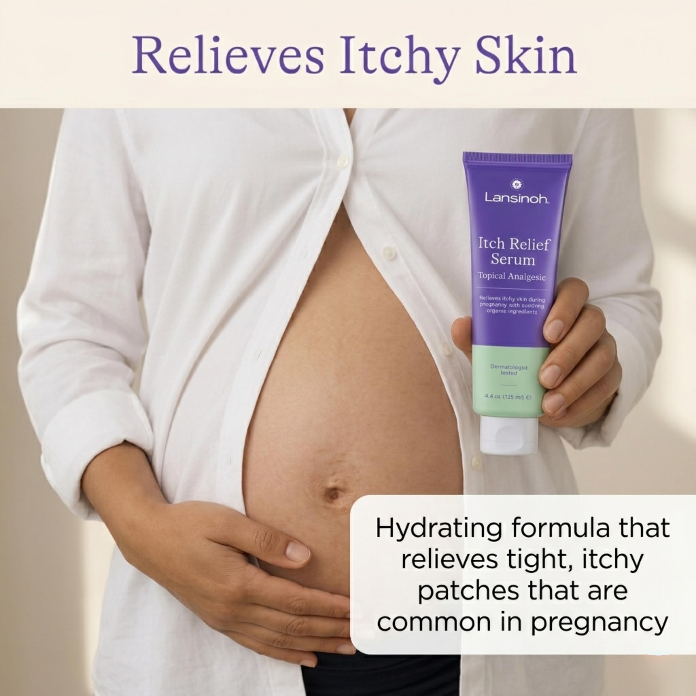 Lansinoh Anti-Itch Serum for Pregnant Moms, Itchy Skin Care, Cream for Pregnancy, Prenatal & Postnatal Skin Care, Safe for First Trimester, Pregnancy Essentials, 4.4 Ounces