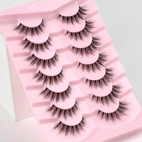 Lashes Natural Cat Eye Lashes Wispy Eyelashes 15mm False Eyelashes Wispy Lash Strips 3D Volume Fake Eyelash Thin Cotton Band Soft Eye Lash Pack 7 Pairs Siligli