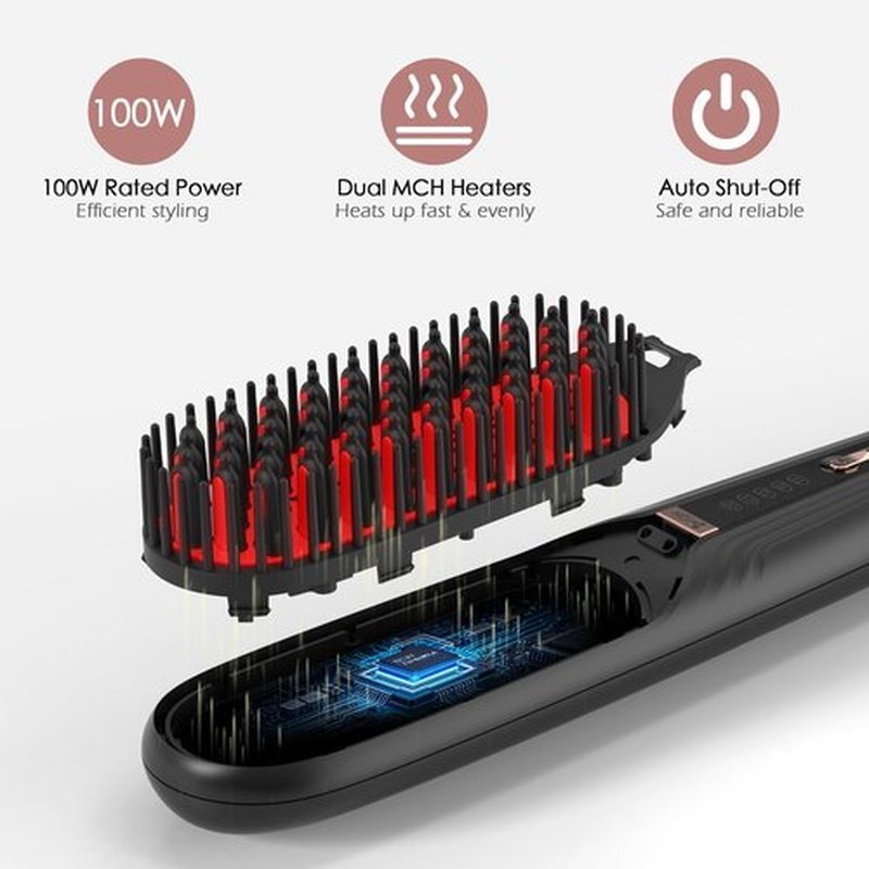 Tome Steam Hair Straightener Brush, 3-in-1 Ionic Straightening Comb with 2 Steam Levels, 3 Heat Settings (356°F–428°F), Dual Voltage 110-240V, Anti-Scald Design for Frizzy & Curly Hair (Black)
