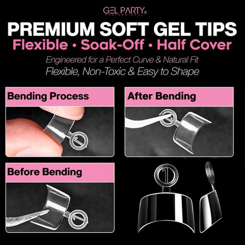 GELPARTY Soft Gel Half Cover Nail Tips - 240pcs Pre-Buffed Matte French Tips - No Filing Needed - Clear False Nails for Acrylic & Gel Extensions (12 Sizes)