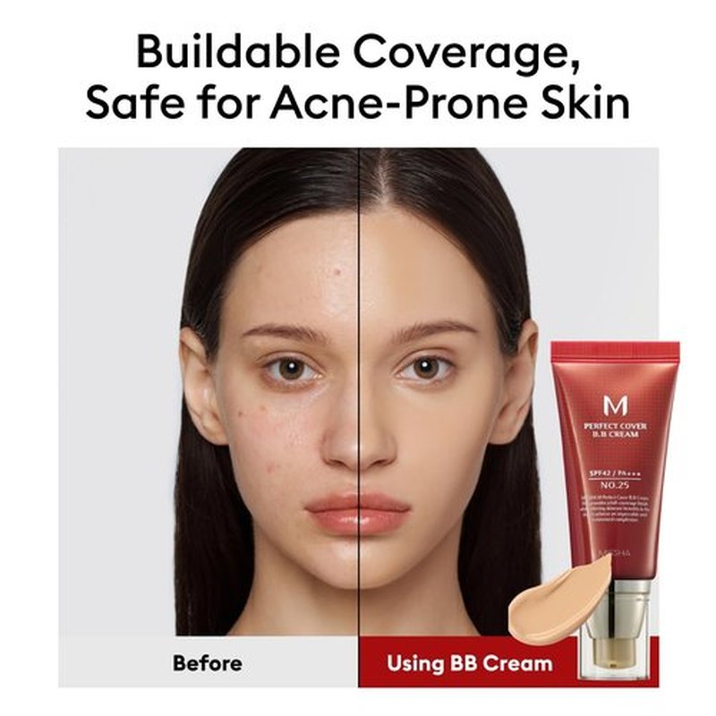 MISSHA M Perfect Cover BB Cream No. 25 - Warm Beige Tinted Moisturizer with SPF 42 | 1.69 Fl Oz