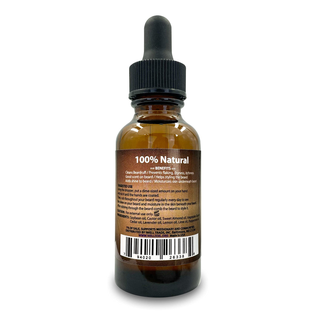 Well’s Oil MEGA GROWTH Beard Oil – Original Scent | 1 fl oz | 100% Natural Oils | Softening & Conditioning Beard Care | Lightweight, Non-Greasy