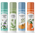 Badger Classic Organic Lip Balm Set - All-Natural Moisturizer Variety Pack | 4 Long-Lasting Balms (Unscented, Tea Tree, Mint & Tangerine)