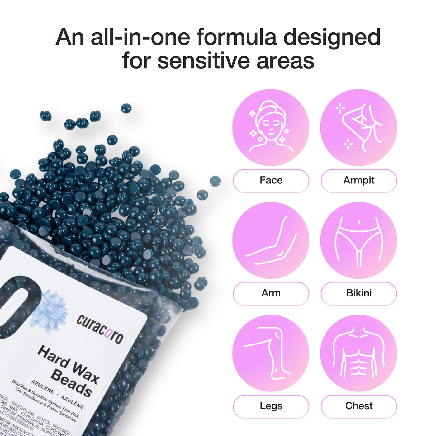 Curacoro Italian Hard Wax Beads 200g, Hair Removal Wax Beans, Azulene