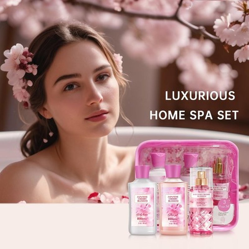 BBlove Bath and Body Gift Set for Women & Girls, Japanese Cherry Blossom, 3PCS Set for - Shower Gel, Body Lotion, Body Mist, Body Care Travel Set