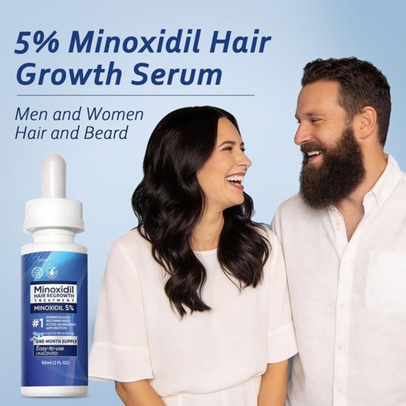 5% Minoxidil Hair Growth Serum for Men & Women with Biotin: Minoxidil for Men and Women, 5 Percent, Hair Regrowth Treatment, Extra Strength (6 FL OZ, Dropper 3pcs)