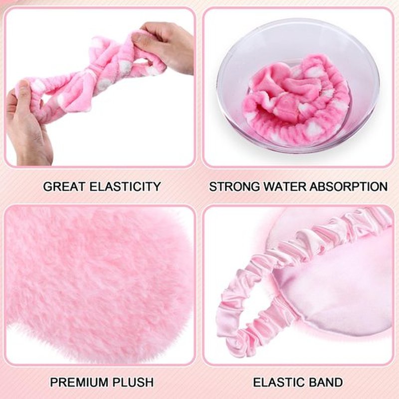 24 Pieces Sleepover Party Favors Spa Headband Sleep Eye Mask Bulk Pink Headband for Washing Face Bow Makeup Eye Mask for Spa Birthday, Bachelorette Party, Slumber Wedding