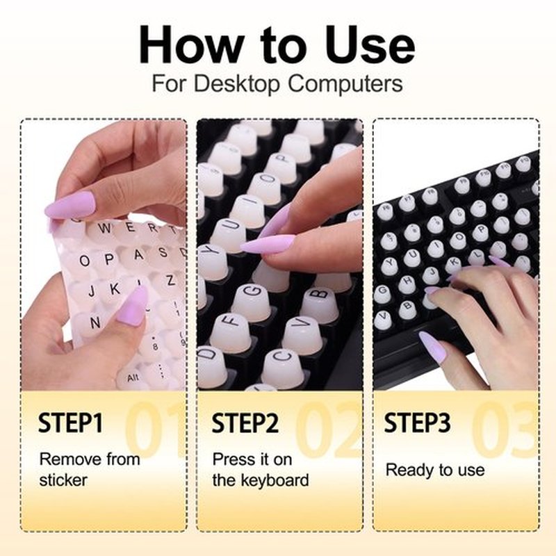 128Pcs Raised Keyboard Stickers for Long Nails with Letters, Soft Silicone Keyboard Bubbles for Women, Nail Art Typing Keycaps for Desktops (White, 128pcs)