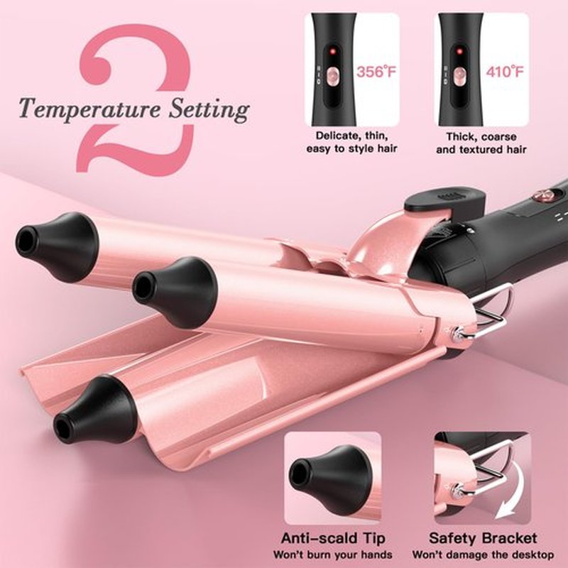 MOCEMTRY 5 in 1 Curling Wand Set (0.35"-1.25") with 3 Barrel Hair Crimper, Bubble Curling Wand and 3 Ceramic Barrels, Curling Iron 1 inch Crimper Hair Tool Waver with Two Temp Control, Gifts for Women