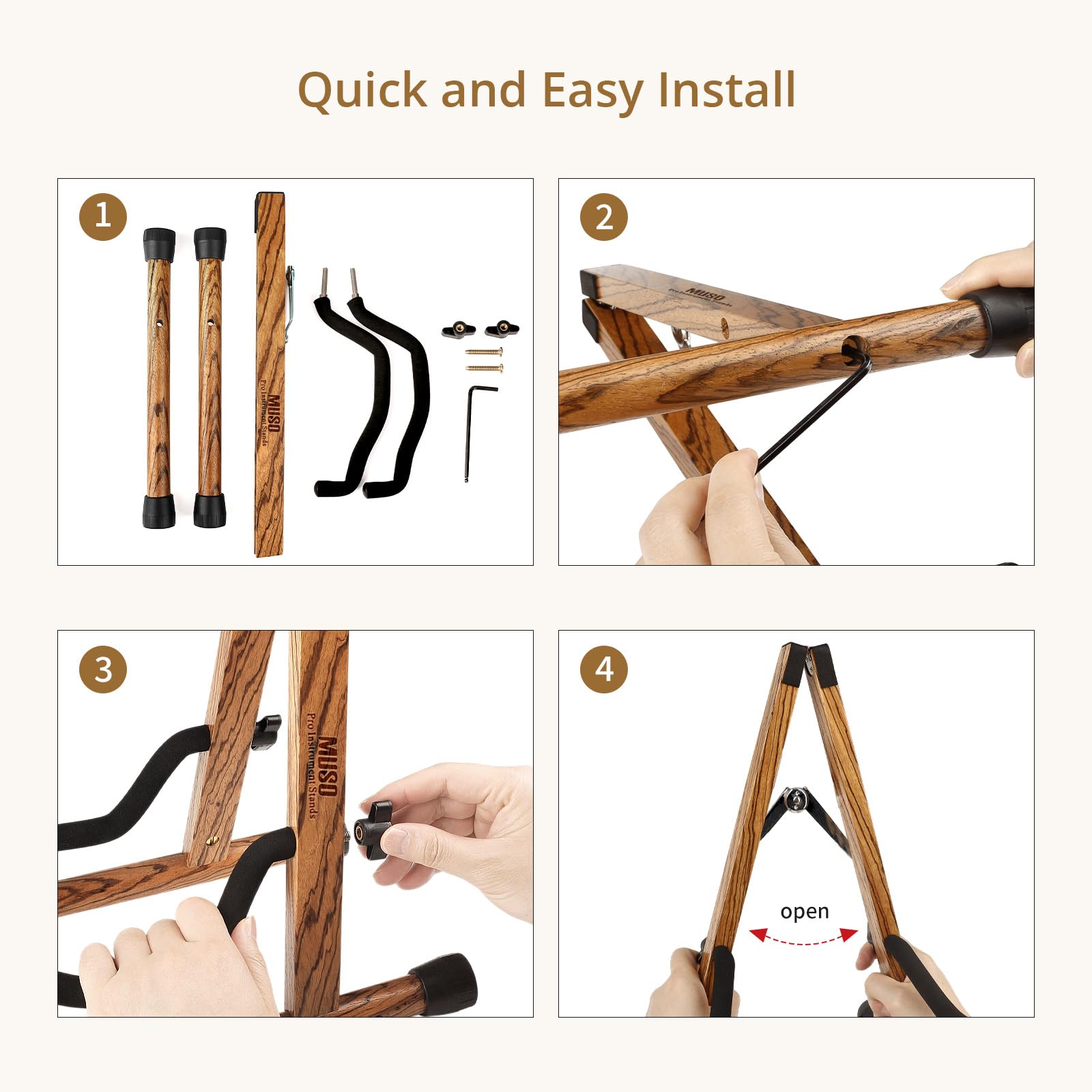 MUSO Guitar Stand,Acoustic Guitar Stand,Wood Classical Electric Guitar Stand,Foldable Bass Guitar Stand,Guitar Accessories also fit Bass,Violin,Ukulele(Zebra Color)
