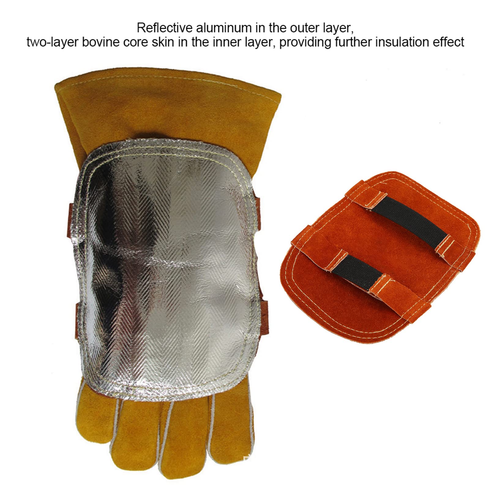 Dioche High Temperature Hand Guard Gloves, Heat-Resistant Split Leather with Aluminized Back, Welding Hand Pad for Protection