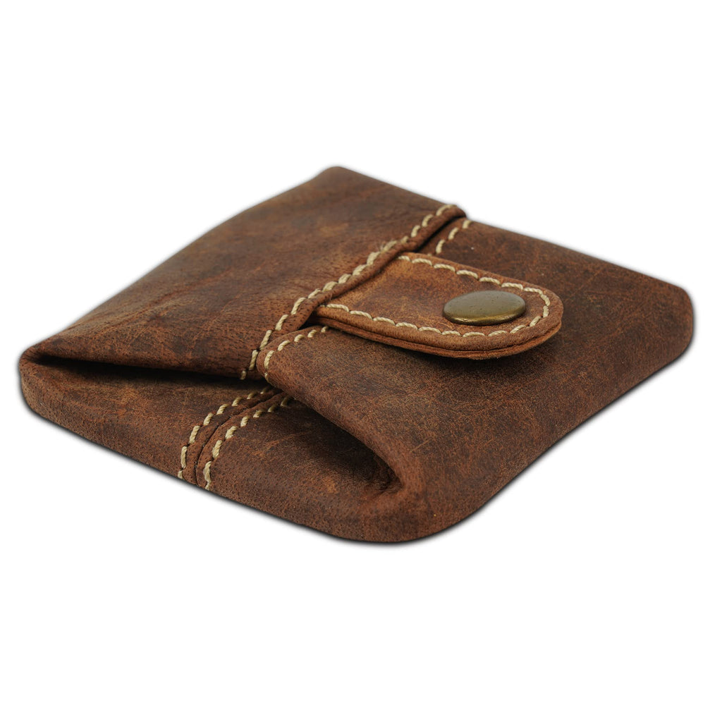 CestAntiQ Leather Coin Pouch | Handmade Full Grain Brown Coin Purse for Men & Women | 3x3 in Vintage Change Holder | Compact Mini Wallet with Snap | Rustic EDC Pocket Ring Pouch Gift for Christmas