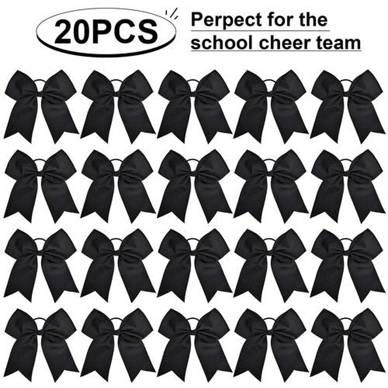 20PCS 8" Large Cheer Bows Black Cheerleading Bows Girl Hair Bows with Ponytail Holder Bow Hair Ties for Cheerleaders SoftbalCompetition Sports