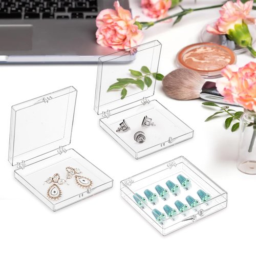 Jucoan 30 Pack Press on Nails Box, Clear Acrylic Press on Nail Storage Packaging Boxes Case, Empty Nail Containers with with Adhesive Tapes for Press ons Nail Art Salon Business Supplies
