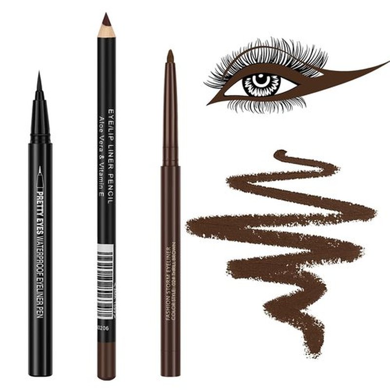 Skiennix Eyeliner Set - 3-in-1 Waterproof Kit with Brown Liquid & Pencil Liners | Long-Lasting, Smudge-Proof