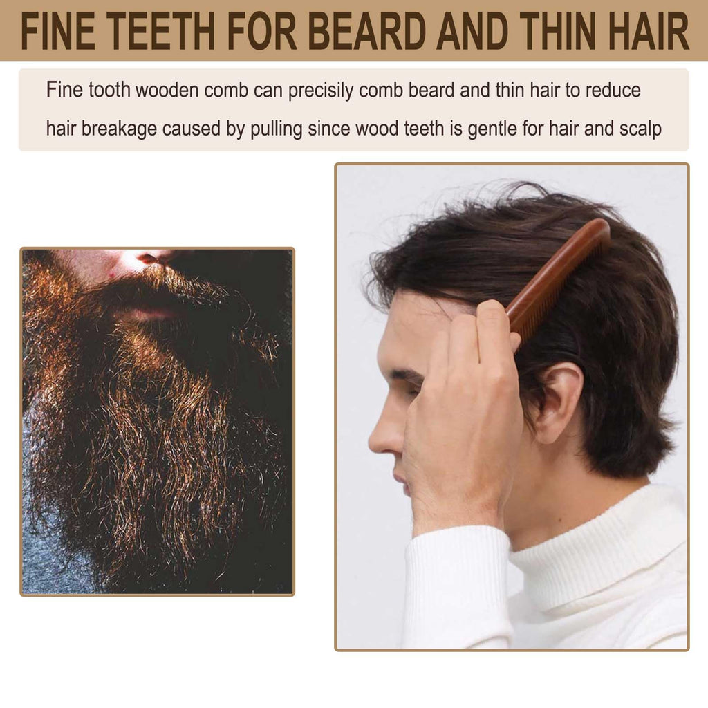 Moreinday Wooden Beard Comb for Men, Fine Tooth Comb - Peachwood